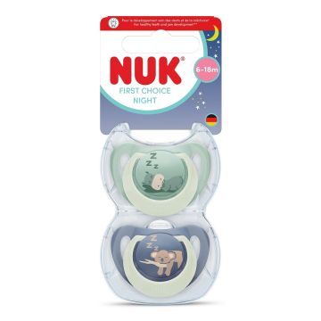 Nuk First Choice Night Силиконова залъгалка от 6 до 18 месеца х2 броя, хипо/коала
