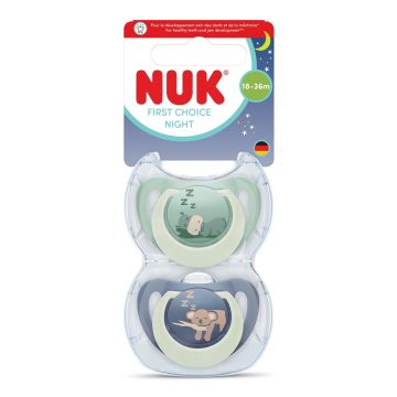 Nuk First Choice Night Силиконова залъгалка от 18 до 36 месеца х2 броя, хипо/коала