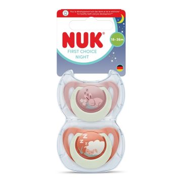 Nuk First Choice Night Силиконова залъгалка от 18 до 36 месеца х2 броя, заек/колала