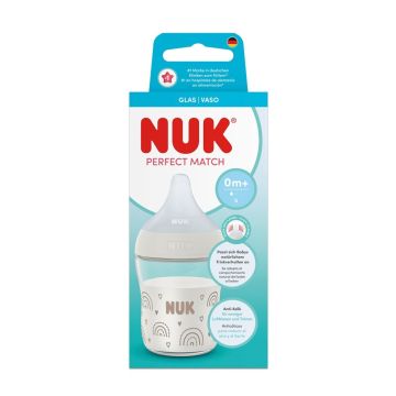 Nuk Perfect Match Стъклено шише за хранене за новородени х120 мл, Дъга