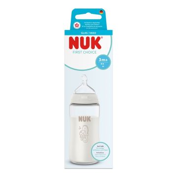 Nuk First Choice Стъклено шише със силиконов биберон за деца над 3 месеца х240 мл, морско конче