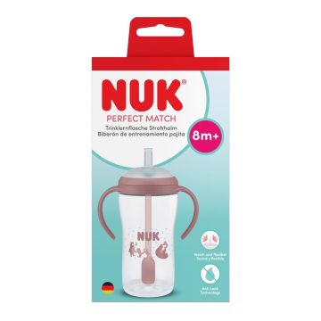 Nuk Perfect Match Шише със силиконова сламка за деца над 8 месеца х150 мл, Мечка