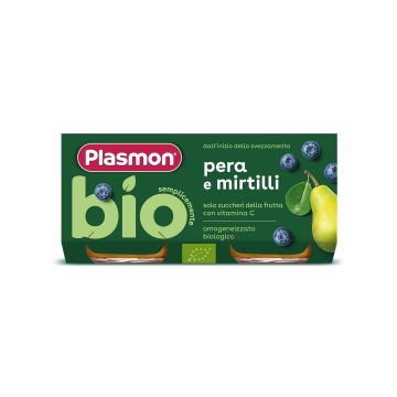 Plasmon Bio Пюре круша и боровинка за деца  от 6-ия месец 2x80 грама