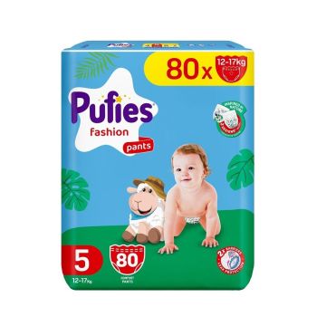 Pufies Fashion Pants 5 Бебешки пелени тип гащички за деца с тегло от 12 до 17 килограма x80 броя