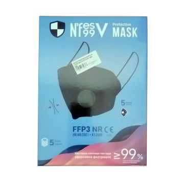 N'FES 99V Предпазна маска FFP3 NR с въздушна клапа Черна х5 броя