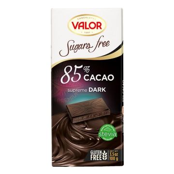 Valor Черен шоколад с 85% какао със стевия x100 грама