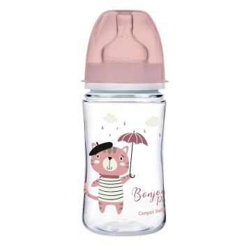 Canpol Babies Easy Start Шише антиколик  с широко гърло Bonjour Paris за деца над 0 месеца x240 мл, розово