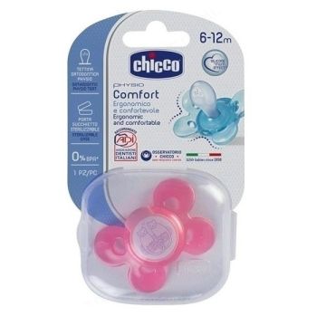 Chicco Physio Comfort 0% BPA Силиконова залъгалка с кутия за бебета 6-12 месеца розова х1 брой - 74913.11