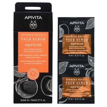 Apivita Express Beauty Нежен ексфолиант за лице за нормална и суха кожа с кайсия х2*8 мл