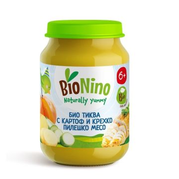 Bionino Био пюре тиква с картоф и крехко пилешко месо за деца над 6 месечна възраст x190 грама