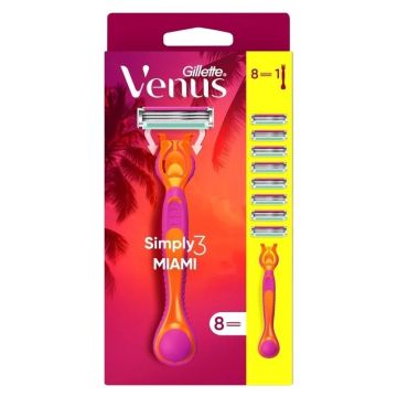 Gillette Simply Venus 3 Miami Дамска самобръсначка, 1 дръжка + 8 ножчета