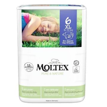 Moltex XL 6 Еко пелени за еднократна употреба за деца от 16 до 30 килограма x21 броя