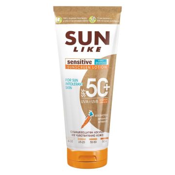 Sun Like Carotene Sensitive Слънцезащитен хидратиращ еко лосион за чувствителна кожа с много висока защита SPF50 x200 мл