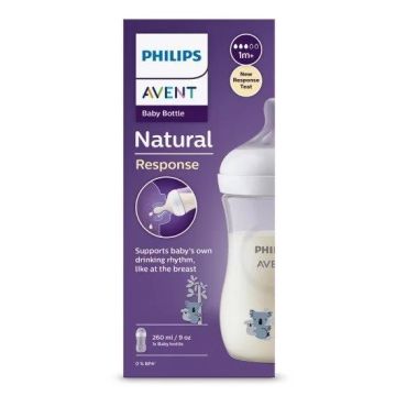Avent Natural Response Шише за хранене с биберон без протичане за деца над 1 месец x260 мл, сила на потока 3, Коала