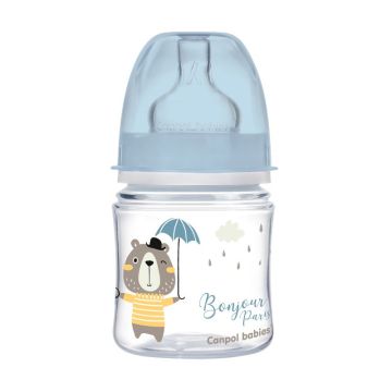 Canpol Babies Easy Start Шише антиколик  с широко гърло Bonjour Paris за деца над 0 месеца x120 мл, синьо