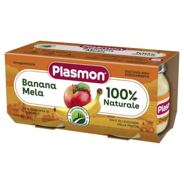 Plasmon Плодове пюре банан с ябълка за деца над 6 месечна възсраст 2x80 грама