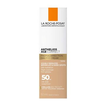 La Roche-Posay Anthelios Age Correct Тониран слънцезащитен гел-крем за коригиране на белезите на стареене SPF50+ x50 мл