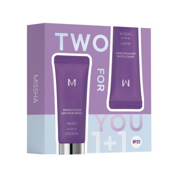 Missha M Perfect Cover SPF50+ ББ крем обогатен със серум за лице 2x20 мл, цвят 21 Light Beige