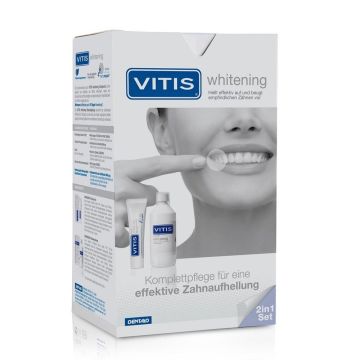 Vitis Whitening Избелващ промо комплект Вода за уста и паста за зъби Dentaid
