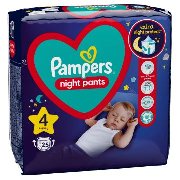 Pampers Night Pants S4 Нощни пелени-гащи за деца от 9 до 15 килограма x25 броя
