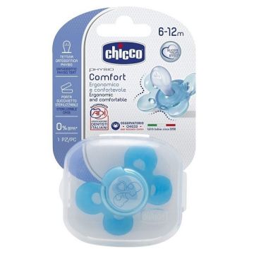 Chicco Physio Comfort 0% BPA Силиконова залъгалка с кутия за деца 6-16 месеца синя х1 брой - 74913.21