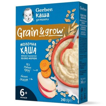 Gerber Овесено-пшенична млечна каша с ябълка и морков 6М+ х240 г