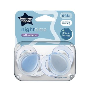 Tommee Tippee Night Time Ортодонтични залъгалки от 6 до 18 месеца х2 броя, сини