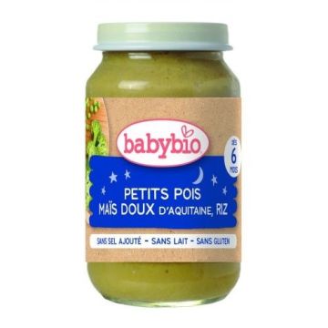 Babybio Био зеленчуково пюре с грах, сладка царевица и ориз за деца над 6 месеца х200 грама