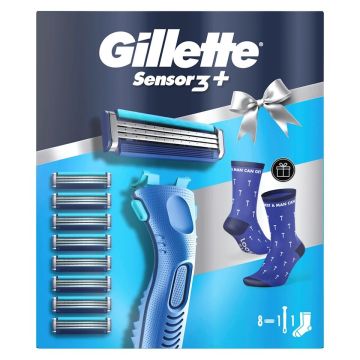 Gillette Sensor 3+ Промо комплект за мъже Самобръсначка Gillette Sensor 3 + 8 резервни ножчета  и Чорапи