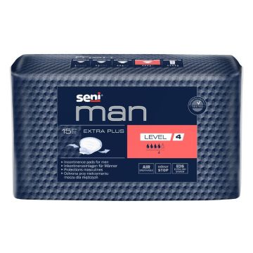 Seni Man  Extra Plus Дишащи урологични подложки за мъже за лека и средна инконтиненция x15 броя, Level 4