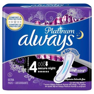 Always Platinum Secure Night Дамски нощни превръзки x5 броя