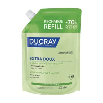 Ducray Extra Doux Дермо-протективен шампоан за ежедневна употреба за нормална и деликатна коса х400 мл, рефил