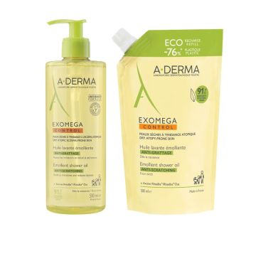 A-Derma Exomega Control Емолиентно душ олио за суха и склонна към атопия кожа 2х500 мл