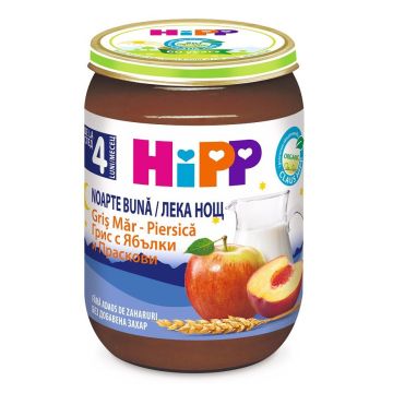 Hipp Лека нощ Био грис с млечна смес, ябълки и праскови от 4 месечна възраст х190 грама - 5509