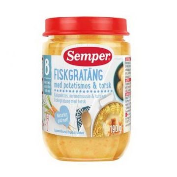 Semper Пюре Риба треска на фурна от 8 есечна възраст x190гр - 9560