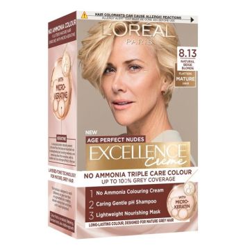 Loreal Paris Excellence Creme Age Perfect Nudes Безамонячна боя за коса, 8.13 Linen Blond