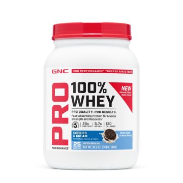 GNC Pro Performance100% Whey Суроватъчен протеин с вкус на бисквитки и крем х860 грама