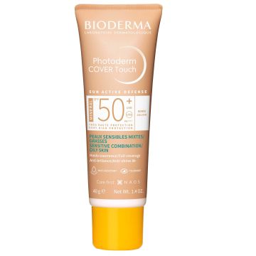 Bioderma Photoderm Cover Touch Mineral Минерална слънцезащита с висока покривност и дишаща текстура SPF50+ x40 мл, Golden
