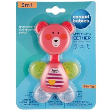 Canpol babies Bear Дрънкалка с водна чесалка за деца над 3 месеца - 56/139, розова