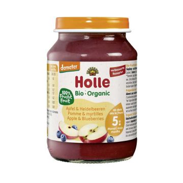 Holle Био пюре ябълка и боровинка от 5 месечна възраст x 190 грама