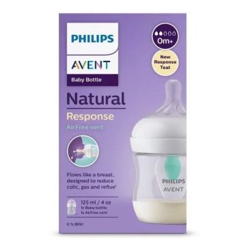 Avent Natural Response Шише за хранене с клапа AirFree с биберон без протичане за новородени бебета x125 мл, сила на потока 2