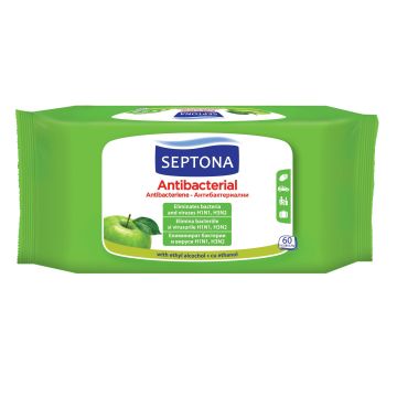 Septona Apple Антибактериални мокри кърпи с аромат на зелена ябълка x60 броя