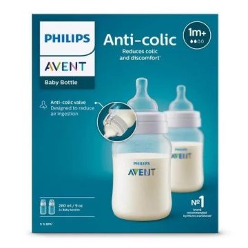 Avent Anti-Colic  Комплект от 2 броя шишета за хранене с биберон за бебета над 1 месец x260 мл, сила на потока 2