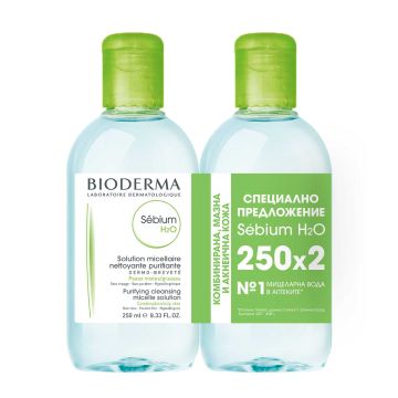 Bioderma Sebium H2O Промо комплект Мицеларна вода за лице за мазна кожа 2x250 мл