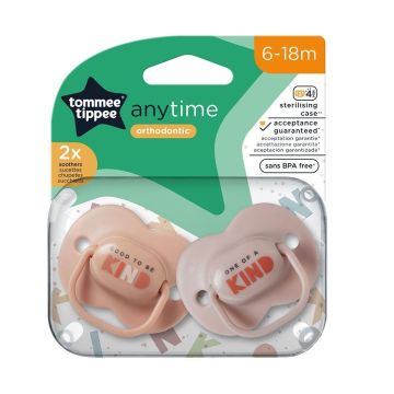 Tommee Tippee AnyTime Ортодонтични залъгалки от 6 до 18 месеца х2 броя, розови