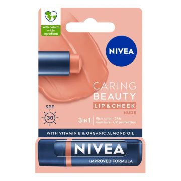 Nivea Caring Beauty Nude Балсам за устни и скули SPF30 x4.8 грама