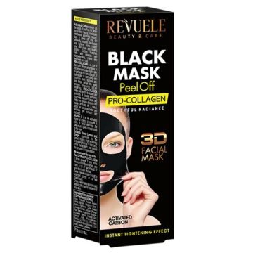 Revuele Pro Collagen 3D Черна пилинг маска за лице с активен въглен и колаген x80 мл