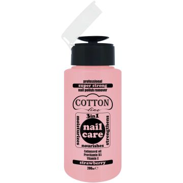 Cotton Line Nail Care  3в1 Професионален супер силен лакочистител с помпа Ягода х200мл