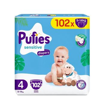 Pufies Sensitive 4 Пелени за бебета с тегло от 4 до 9 килограма x102 броя