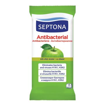 Septona Антибактериални мокри кърпи за ръце с аромат на зелена ябълка х15 броя